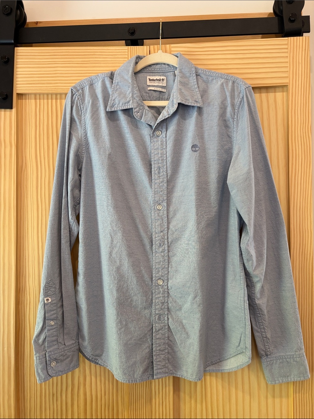 Timberland Men’s Sky Blue Long-Sleeve Button-Down Shirt - Medium Slim Fit